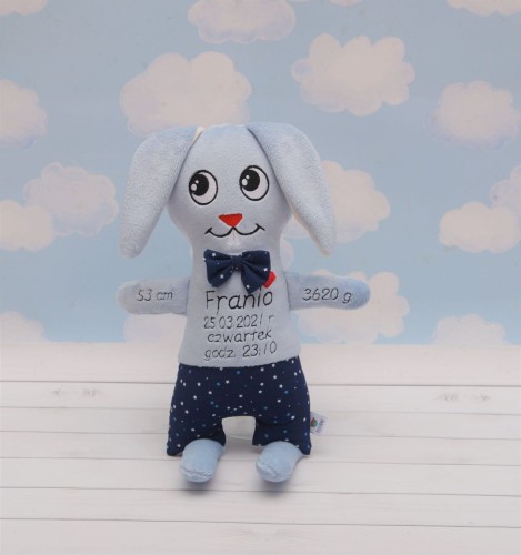 Królik Baby Blue - Metryczka wzrostu dziecka, pluszak, maskotka dla dziecka