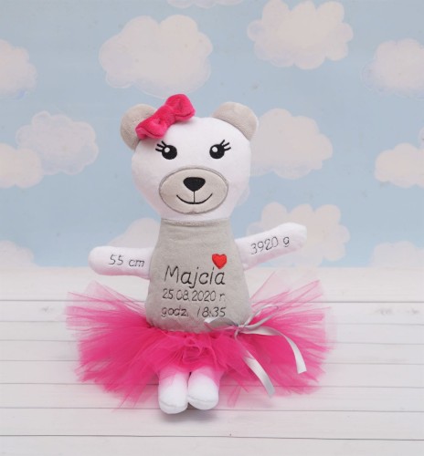  Biały Miś  - Metryczka wzrostu dziecka, miś z imieniem