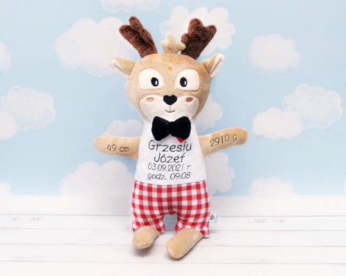 Jelonek - Metryczka wzrostu dziecka, maskotka na prezent, chrzest, urodziny