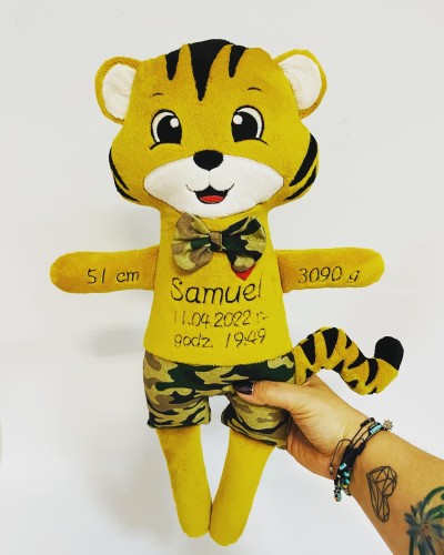 Maskotka Pan Tygrys -Metryczka wzrostu dziecka - urodziny, prezent, chrzest  