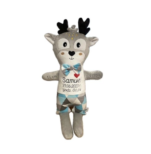 Jelonek, Jeleń - Metryczka wzrostu dziecka, maskotka z haftem, prezent na chrzest, urodziny 