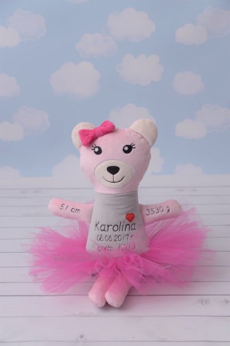 Różowy Miś Dziewczynka - Metryczka wzrostu dziecka, pierwszy miś, personalizacja