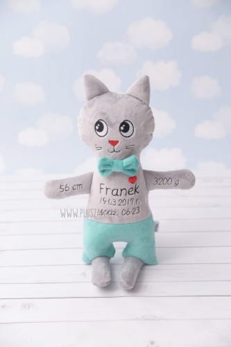 Szary Kotek Chłopiec  - Metryczka wzrostu dziecka, pierwsza maskotka, prezent