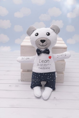 Biały Miś Chłopiec  - Metryczka wzrostu dziecka, pierwsza maskotka