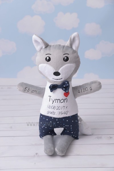 Metryczka srebrny Lis, lisek w bluzeczce